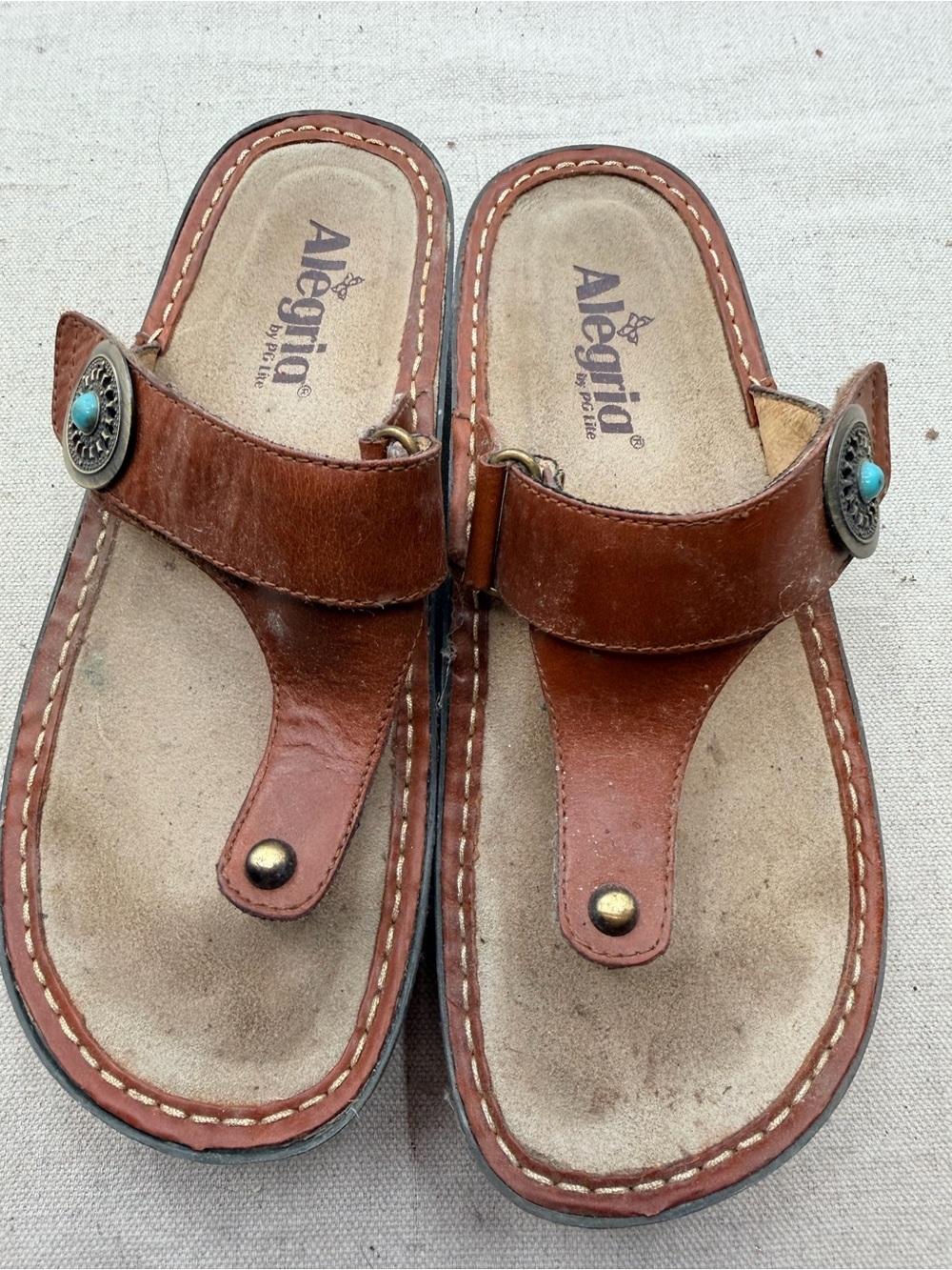 Alegria Brown Leather Strappy Sandals with Cork Accent